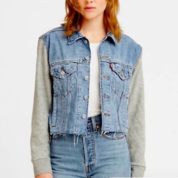 Levi's Ex-Boyfriend Hybrid Trucker Denim Jacket in Medium Wash, Size Small - Picture 14 of 14